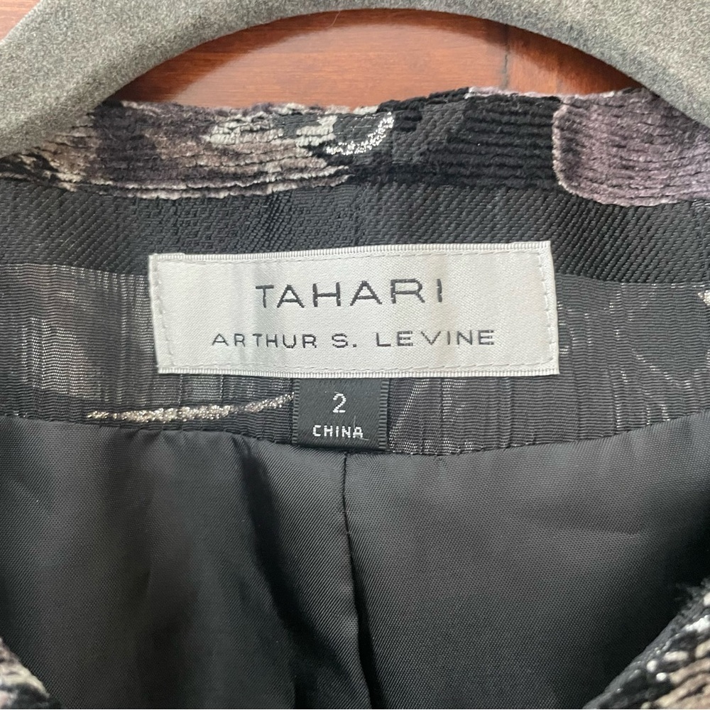 Tahari Textured Floral Velvet Metallic Clean Tailored Blazer Evening Jacket - Picture 3 of 9